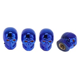 HEROFFIX 4 Pcs Skull Head Shape Tire Valve Stem Caps Decorative Tyre Valve Dust Covers 7x22mm Blue Plastic Copper