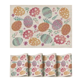 Artoid Mode Eggs Eucalyptus Flowers Vinyl Easter Placemats Set of 4, 12x18 Inch Wipeable Non-Slip Spring PVC Place Mats for Party Kitchen Dining Decor