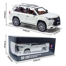 Diecast car Model 1/24 Scale - Zinc Alloy Pull Back Toy car with Sound and Light, Collectible Toys Vehicle for Adults and Boys Girls (White)