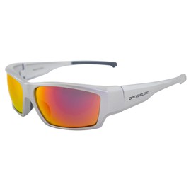 Optic Edge Cliff Weil - anteojos de Sol envolventes para Deportes y Motocicletas para Hombres o Mujeres, Marco Plateado con Lente de Espejo Naranja dieléctrico