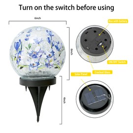 Solar Globe Lights Outdoor Waterproof, Cracked Glass Ball Orb Lights, Waterproof Globes for Garden Pathways, Patio Decor & Backyard Landscaping, Round Ornaments Orbs (Blue Flower)