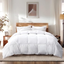WarmKiss King Size Goose Feather Down Comforter – Ultra-Soft 100% Cotton Cover, Moisture-Wicking, Natural Kapok Fill, 55oz Medium Warmth, All-Season Fluffy Duvet Insert (106x90, White)