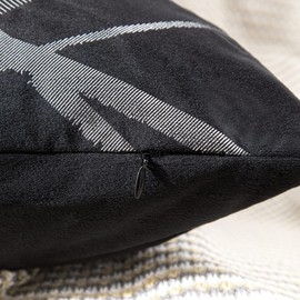 MIULEE Set of 2 Velvet Cushion Covers Silver Throw Pillow Case Decorative Square Bright Line Design Pillowcovers for Couch Livingroom Sofa Bed Bedroom 30x50 cm 12x20 Inch Black