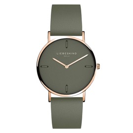 Liebeskind Women's Analogue Quartz Watch with Leather Strap, IP Rose Gold - Green, Ribbon