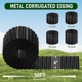 Corrugated Garden Edging 6" x 50Ft,Metal Landscape Edging Border for Lawn, Flower Bed, Garden Fence, Paver Edging