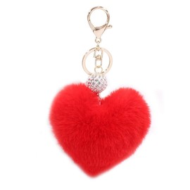 Sqzrpomddy Heart Keychain Keychain Cute Fluffy Key Ring Bag Hanging Decoration Backpack Cute Pom Pom Pendant Faux Fur Accessory, red, 10 cm