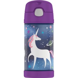 Thermos FUNTAINER 12 Ounce Stainless Steel Vacuum Insulated Kids Straw Bottle, Space Unicorn