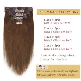 Clip in Hair Extensions Real Human Hair, 18" 120g Straight Hair Extension Clip ins with Lace Weft, 8 Pcs Weft with 20 Pcs Clips (#4 Chocolate Brown, 18 Inch)