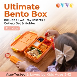 ovve® Ultimate Kids Bento Box & Cutlery Set - Leakproof Lunch Box for Kids with Interchangeable Inserts, BPA-Free, Dishwasher & Microwave Safe - Lunch Containers for School & Preschool (Orange)