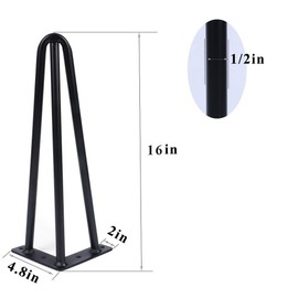 ALXEH 16 Inch Hairpin Table Legs 1/2” Dia 3-Rods Hairpin Feet, DIY Black Coffee Table Legs Heavy Duty Metal Furniture Feet for TV Stand, Bench and Nightstand, Set of 4