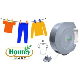 Retractable Washing Line Heavy Duty Grey Weather Resistant Indoor and Outdoor Strong Clothes Dryer Line - Grey - 15m