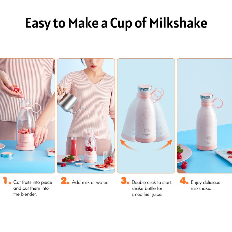 Portable Mini Fast Blender 350ml Juicer Cup with Wireless Charging