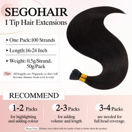 SEGOHAIR I Tip Hair Extensions Human Hair Straight Itip Extensions Pre Bonded 50g 100 Strands 20 Inch Natural black