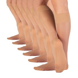 CALZITALY 6 Pairs of Knee Socks with Microfibre Massage Sole | Black, Skin Colour, Blue | 20 Denier | Made in Italy, Natural tan.