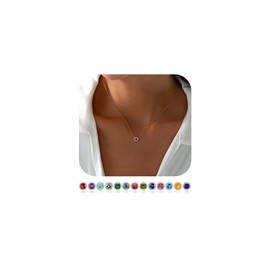 TINGN Women's Gold Birthstone Pendant Necklace, 18 K Gold-Plated 12 Months Cubic Zirconia Birthstone Necklace, Fashion Round Cut Birthstone Jewellery, Birthday Gifts for Girls, Women, Mother,