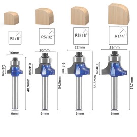 CSOOM Pro 4 Pcs Round Bit Square Face Router Bit Shaft 0.2 inch (6 mm) Carbide Trimmer, Router Bit, Router Bearing, Electric Trimmer Bit, For Carpentry