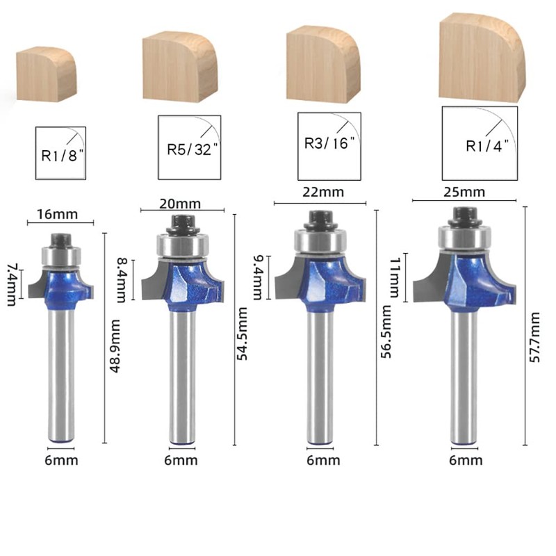 CSOOM Pro 4 Pcs Round Bit Square Face Router Bit