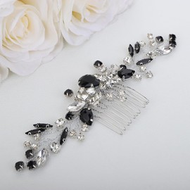 Teyglen Wedding Hair Comb - Black Rhinestone Bridal Side Comb, Wedding Hair Accessories, Teardrop Crystal Hair Piece, Black Headpiece for Women Bride Girls (Black)