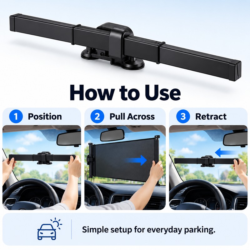 Retractable Car Windshield Sunshade for Parking – Polyester UV Block