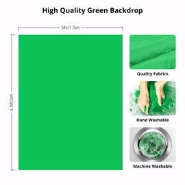 GVM 5X6.5ft Green Screen Backdrop with Stand Kit, Chromakey Greenscreen Background with Adjustable T-Shaped Stand, 5 Clamps and Carrying Bag, Green Screen Kit for Photography, Streaming, Interview