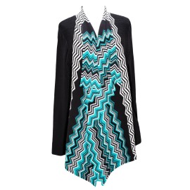 Black & White Women's Chevron Print Multicolor Black White Teal Black White Size 3XL Cardigan