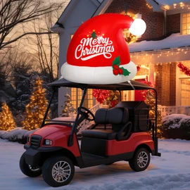 Simgoing 6FT Christmas Inflatable Outdoor Decoration Funny Inflatables Santa Hat for Golf Cart Xmas Blow Ups Santa Hat with LED Lights Christmas Decorations Outdoor for Golf Cart Roof