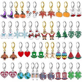 Tondiamo 24 Pairs Anti-sensitive Annual Solar Term Combination Small Hoop Dangle Earrings for Women Christmas Halloween Fall Thanksgiving 4th of July Earrings