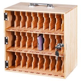 Wood Cell Phone Locker Box Cell Phone Storage Cabinet 30 Slots Cell Phone Lock Box for Office Classroom with Handle