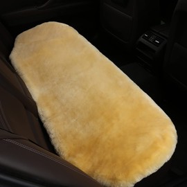 OGLAND Fluffy Genuine Australia Sheepskin Car Seat Cover for Auto Interior Accessories with Soft Fuzzy Wool Eco-Friendly Natural Fur Non-Slip (Golden Yellow, Back)