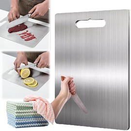 Titanium Cutting Board, 304 Stainless Steel Food Grade Cutting Boards, Non Toxic Cutting Board for Kitchen for Meat Cheese Vegetable Fruit, Dishwasher Safe (Silver, 15.4 x 11in)