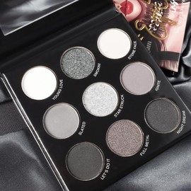 FangTangDI 9 Color Smoky Eyeshadow Palette with Mirror, Matte & Shimmer Black Gray White Shades, Long Lasting Highly Pigmented Eye Makeup for Gothic Smoky Eye Looks