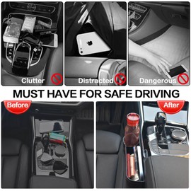 XR MARKET Upgrade 2 Pack Car Seat Gap Filler Organizer with Adjustable Cup Holder, Universal Leather Car Gap Filler Organizer with Cable Hole, Seat Gap Filler Organizer with Hooks, for Phone/Glasses