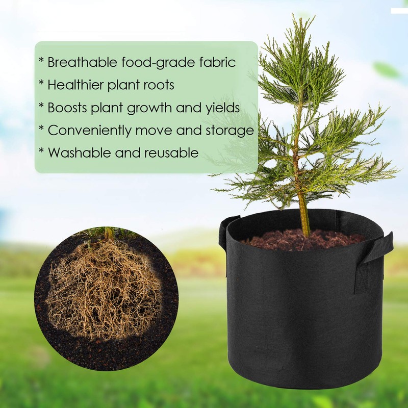 Garden4Ever 5-Pack 15 Gallon Grow Bags Heavy Duty Container Thickened