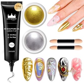 BISHENGYF No Wipe 3d Gel: 30g Multifunktional 3d Gel Nail Art Und 4pcs Chrome Nail Powder,Metallic Gold Cromepulver NäGel,5d Molding Gel FüR NäGel Dekoration Zeichnung Nagel Gel(Lila)
