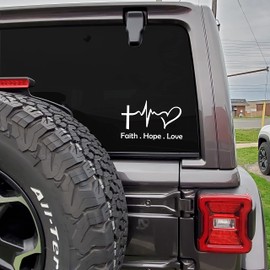 VALIANT COLLECTIONS – Faith Hope Love Sticker – Vinyl Heartbeat Christian Cross Sticker for Car, Truck, and Van – Indoor and Outdoor Use for Wall – Long Lasting Waterproof Decal for Laptop – VC 321