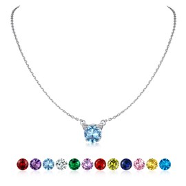 SILVERCUTE March Birthstone Necklace Lover Gift Sterling Silver Created Aquamarine Pendant Cat Necklace