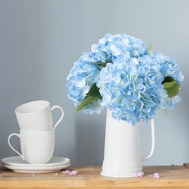 Auihiay 8PCS Blue Hydrangea Artificial Flowers Bouquets, Real Touch Hydrangea with Stems and Leaves, Silk Hydrangea Flowers Bouquets for Living Room, Wedding Party Table Decor(13.8 x 7.9 inches)