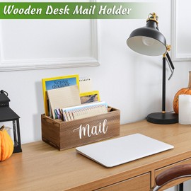 DRASTAR Mail Organizer Countertop, Mail Holder with 3 Slots, Mail Sorter Organizer for Desk, Envelope Holder for Home Office, Burnt Wood