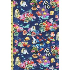 Michael Miller Tropical-Jewels of the Sea- Colorful Fish & Coral -DDC11486-Blue -By Half Yard