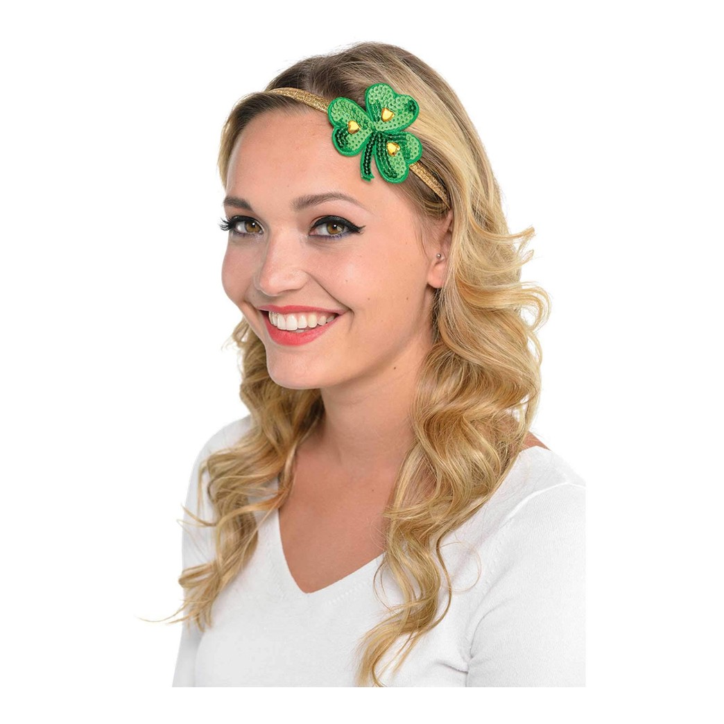Amscan St. Patrick's Day Shamrock Elastic Hairband, 19 inches, Green and Gold