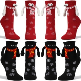 Shujin Christmas Socks with Low Magnetic Unisex 3D Dolls Pair of Socks, Hand in Hand Socks, Magnetic Friendship Socks with Hands, Funny Magnetic Christmas Socks, Gift for Couples, Family, 4pc-black