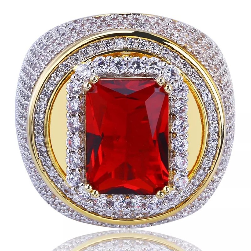 Htayekog 18K Gold Cluster Lab Simulated Diamond Band Micropave Mens