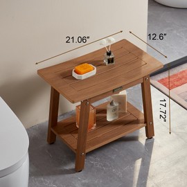 Large HDPS Shower Bench Seat, Waterproof Shower Stool for Inside Shower, Bath Shower Chair Seat for Shaving Legs, Spa Foot Rest Stool with Adjustable Feet, No Maintenance, Indoor/Outdoor Use, Brown