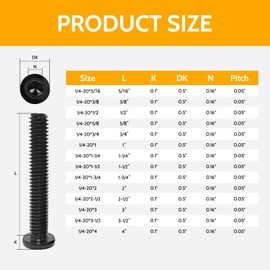 ITEHZTO 1/4-20 Bolt, 1/4-20 x 1-1/4" (20 Pcs) Flat Head Hex Socket Cap Screws Bolts, Black Oxide 304 Stainless Steel 18-8 Furniture Bolts, Fully Threaded Machine Thread, Bright Finish with Hex Spanner