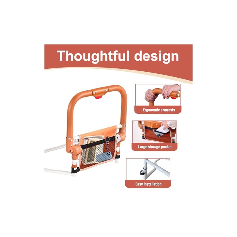 Foldable Bed Guard, Bed Rails for Elderly Adults, Adjustable in