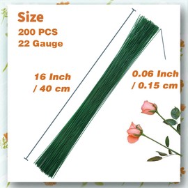 200 Pcs Floral Flower Stem Wire,16 Inch 22 Gauge Floral Stems,Green Crafting Floral Stem for Flower Arrangements DIY,Bouquent Stem Wrapping and Crafts