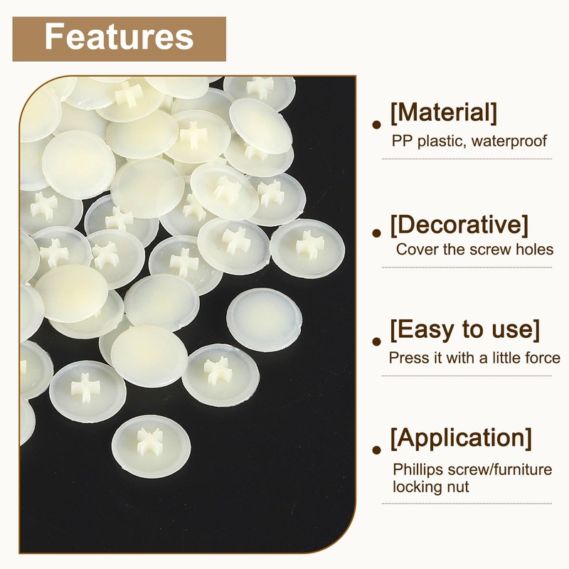 Sourcing Map 200Pcs Screw Cap Covers, 17 x 4mm Plastic