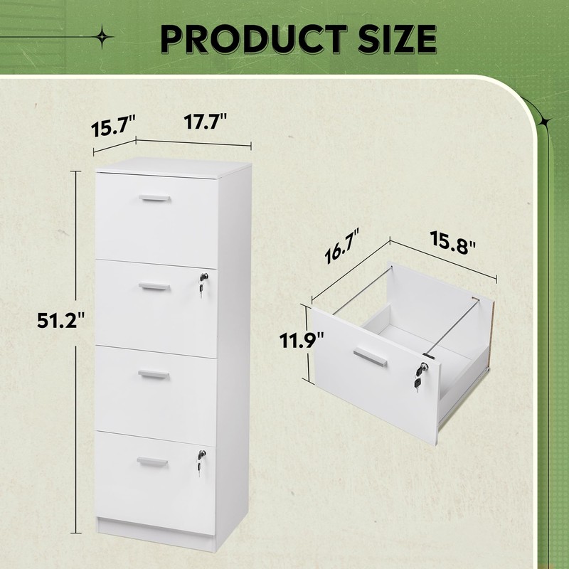 DEVAISE 4 Drawer File Cabinet with Lock, Vertical Filing Cabinet