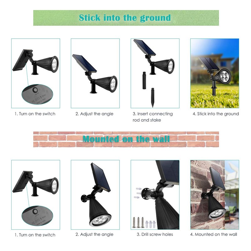 URPOWER Solar Lights Outdoor, 2-in-1 Waterproof Adjustable Solar Spotlights Outdoor
