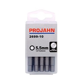 Projahn Screwdriver Inserts 5.5 mm (Length 25 mm, Bits for Hexagon Socket Screws, Fence Bit for Fence Screws, Made of S2 Special Steel, Screwdriver Bit, Pack of 10) 2699-10